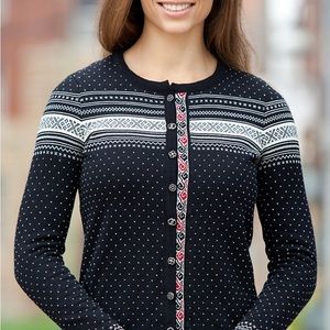 Dale of Norway Women’s 100% Merino Wool Hedda Black White Button Cardigan L